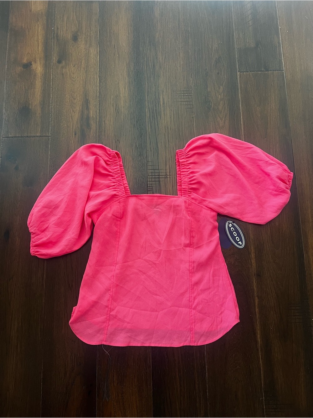 Pink balloon-Sleeve Square Neck Top